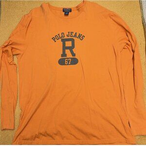 Polo Jeans Company Mens XLarge Orange Long Sleeve Pullover Logo Casual